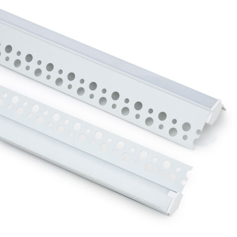 Perfil Aluminio Integrado en Escayola/Pladur Esquina Arista Tira LED hasta 9 mm con Tapa Continua Blanco 2 m Blanco traslúcido
