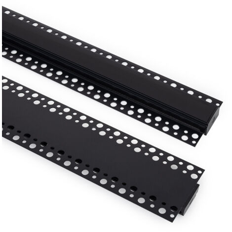 Perfil Aluminio Integrado en Escayola/Pladur para Tira LED hasta 20 mm con Tapa Continua Negro 2 m Negro traslúcido
