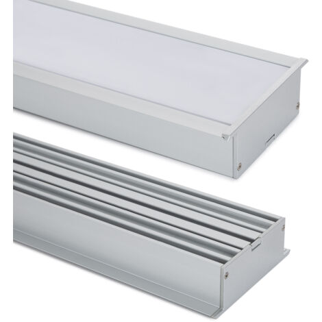 Perfil Aluminio Empotrable XL para Tiras LED hasta 60mm con Tapa Continua Aluminio 2 m Blanco traslúcido