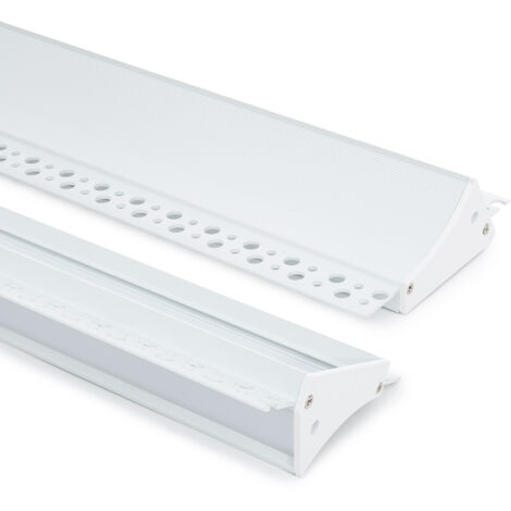 Perfil Aluminio Empotrable para Escayola / Pladur para Tira LED hasta 20mm con Tapa Continua Blanco 2 m Blanco traslúcido