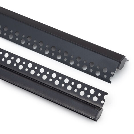 Perfil Aluminio Integrado en Escayola/Pladur Esquina Arista Tira LED hasta 9 mm con Tapa Continua Negro 2 m Negro traslúcido
