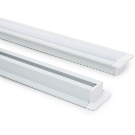 Perfil Aluminio Empotrable con Clips y Tapa Continua para Tiras LED hasta 12 mm con Tapa Continua Blanco 2 m Blanco traslúcido (1/5)