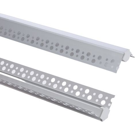 Perfil Aluminio Integrado en Escayola/Pladur Esquina Arista Tira LED hasta 9 mm con Tapa Continua Aluminio 2 m Blanco traslúcido