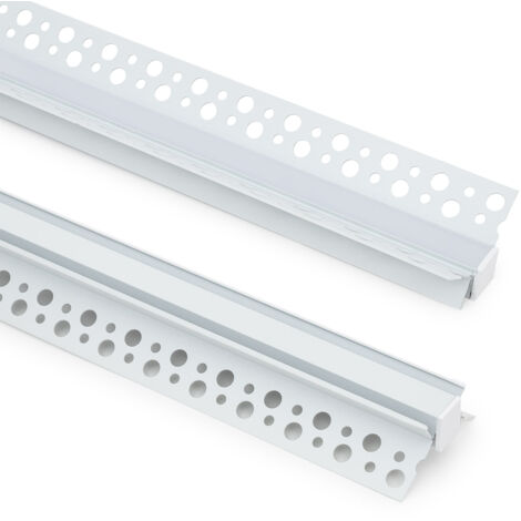 Perfil Aluminio Integrado en Escayola/Pladur Esquina Interior Tira LED hasta 9 mm con Tapa Continua Blanco 2 m Blanco traslúcido