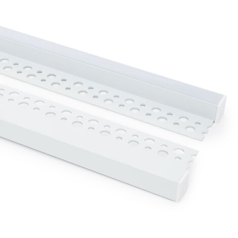 Perfil Aluminio Integración en Escayola/Pladur con Tapa Continua para Tiras LED hasta 8 mm Blanco 2 m Blanco traslúcido