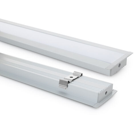 Perfil Aluminio Empotrable para Tiras LED hasta 31 mm con Tapa Continua Aluminio 2 m Blanco traslúcido