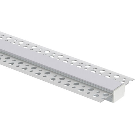 Perfil Aluminio Integrado en Escayola/Pladur para Tira LED hasta 20 mm con Tapa Continua Aluminio 2 m Blanco traslúcido