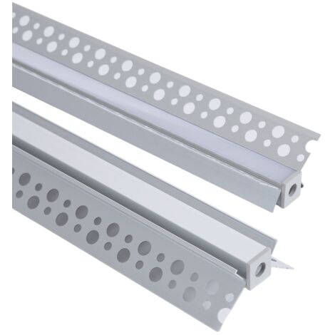 Perfil Aluminio Integrado en Escayola/Pladur Esquina Interior Tira LED hasta 9 mm con Tapa Continua Aluminio 2 m Blanco traslúcido