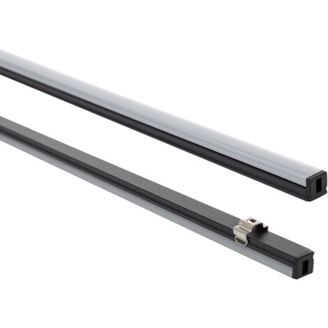 Perfil Aluminio Superficie 2m para Tira LED hasta 6 mm Negro 2 m Semi-transparente