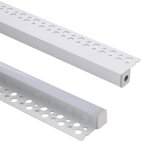 Perfil Aluminio Integración en Escayola/Pladur con Tapa Continua para Tiras LED hasta 8 mm Aluminio 2 m Blanco traslúcido