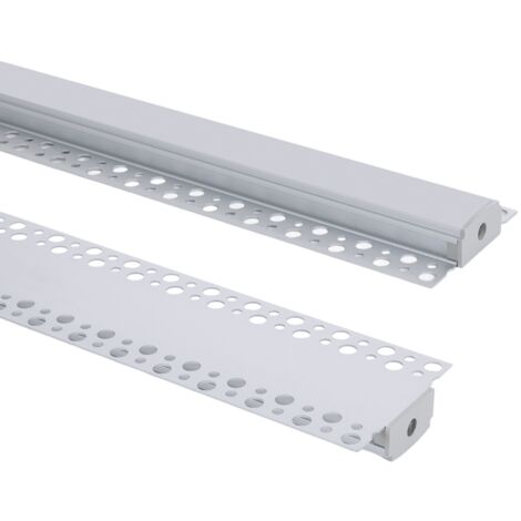 Perfil Aluminio Integrado en Escayola/Pladur para Tira LED hasta 20 mm con Tapa Continua Aluminio 2 m Blanco traslúcido