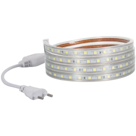 Tira LED 220V AC 60 LED/m Blanco Frío IP65 a Medida Ancho 14mm Corte cada  100 cm 1m120º