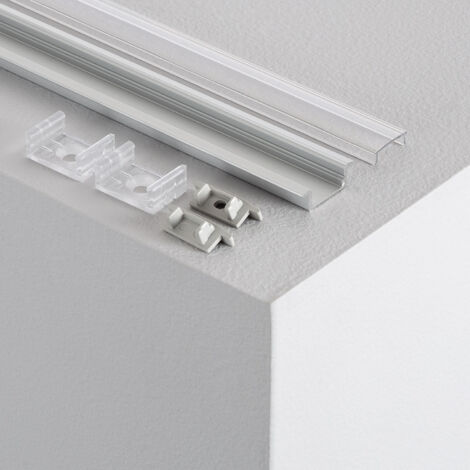 Perfil de Aluminio Empotrable con Tapa Continua para Tiras LED de hasta 12 mm Tapa Transparente 2 m