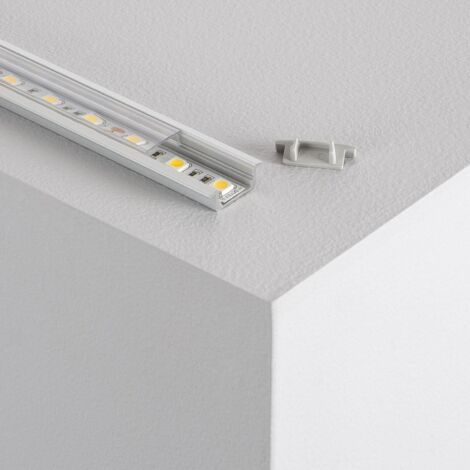 Perfil de Aluminio Empotrable con Tapa Continua para Tiras LED de hasta 12 mm Tapa Transparente 2 m