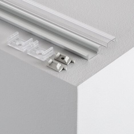 Perfil de Aluminio Empotrable con Tapa Continua para Tiras LED de hasta 12 mm Tapa Transparente 2 m