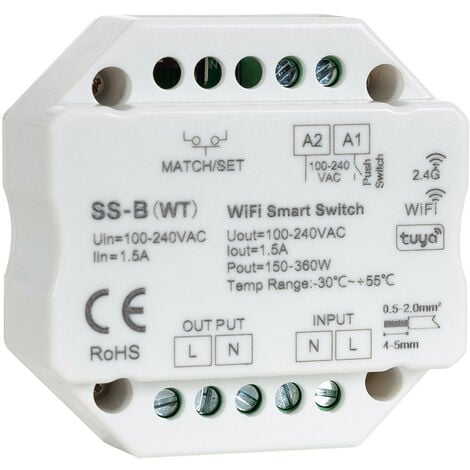 Interruptor WiFi RF Compatible con Pulsador Blanco.