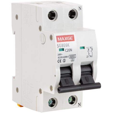 Interruptor Magnetotérmico Residencial 1P+N 6-40A 6kA Curva C MAXGE Alpha+ 20 A