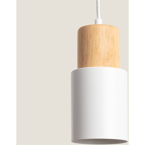Lámpara Colgante Metal y Madera Kidonge Blanco