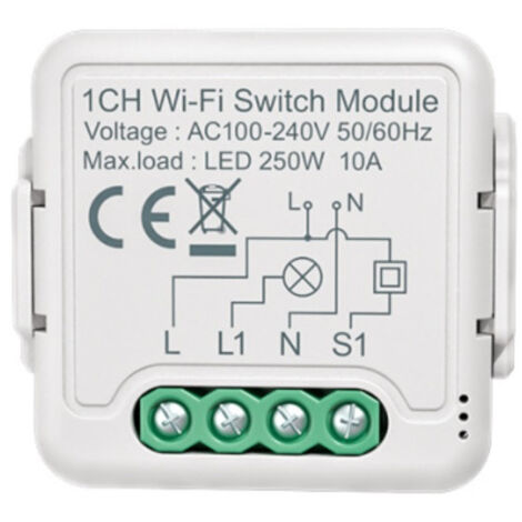 Interruptor Telerruptor WiFi Compatible con Interruptor y Pulsador Convencional Blanco