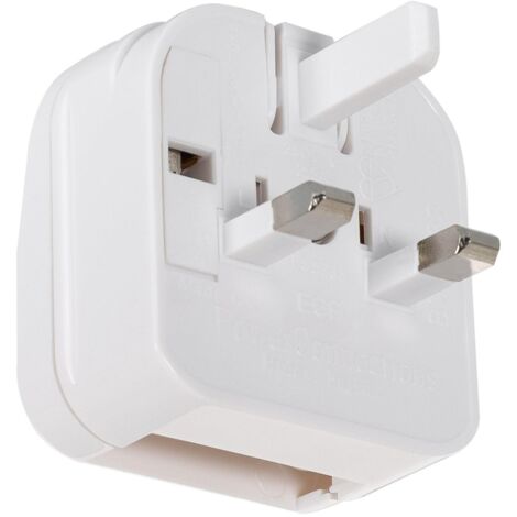 Adaptador Enchufe Tipo C (EU) Cabezal Plano Con Cable Recto a Enchufe Tipo G (UK) Blanco