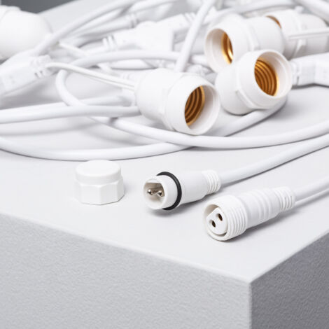 Guirnalda Luces Exterior con 8 Portalámparas E27 Casquillo Gordo 5.5m Blanco IP65 Blanco