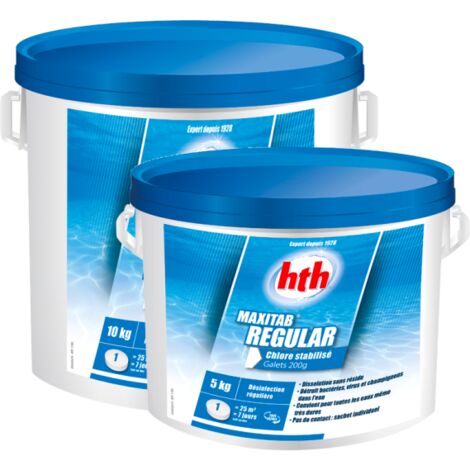 HTH – Chlore stabilisé lent pour piscine – Galets de 200g – Protégé UV – Dosage 1 galet pour 25m3 – 5 kg