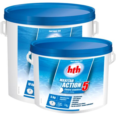 HTH – Galets de chlore stabilisé 200g pour piscine – Désinfectant chloré à dissolution lente – 5kg pour 125 m³ d'eau – Élimine algues et bactéries