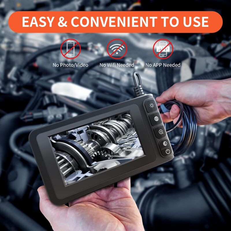 Industrial Endoscope Camera – 1080P HD, 4.3" Screen, 2m/5m Cable, 8mm Borescope, Waterproof, 8 LED Lights - View #2