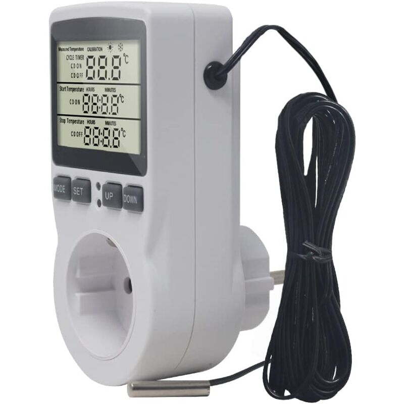 XIEHUZA Digital Temperature Controller Outlet - LCD Thermostat For Heating/Cooling, Timer, 110V 15A, With Sensor
