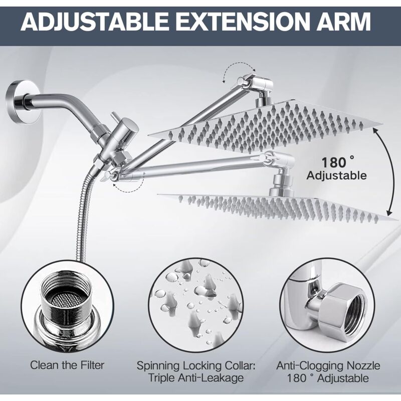 8" Rain Shower Head With Handheld Combo - 11" Adjustable Arm, High Pressure, Chrome Finish
