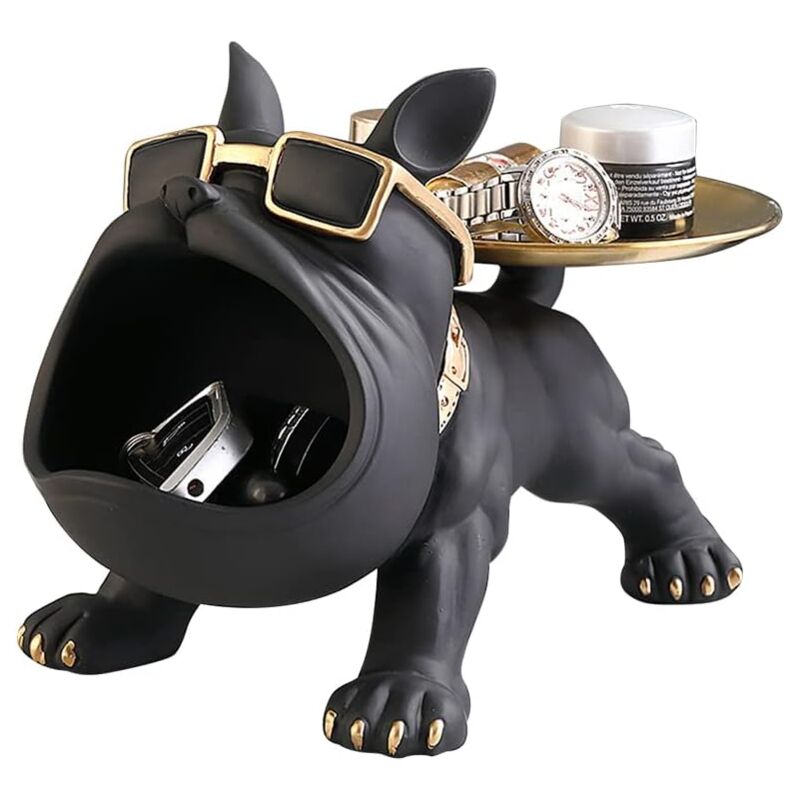 Franse Bulldog Ornament Hars Cool Hond Standbeeld Opbergbak Bulldog Coin Bank Entree Ornament Franse Bulldog Sleutel Snack Houder Decoratief Home Accesso