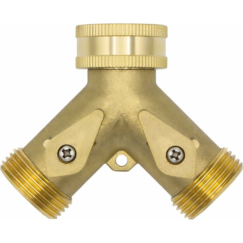 10964 2-way Y-distributor, 3/4 male, brass, with shut-off valves