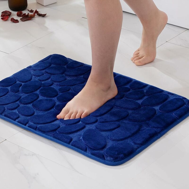 1pc Soft And Comfortable Black Memory Foam Bath Mat With Pebble