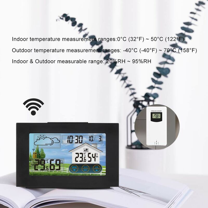 Wireless Digital Indoor Outdoor Weather Station Thermometer Hygrometer with  Alarm Clock Barometer Temperature Humidity Monitor with Outdoor Sensor,  Colorful Screen