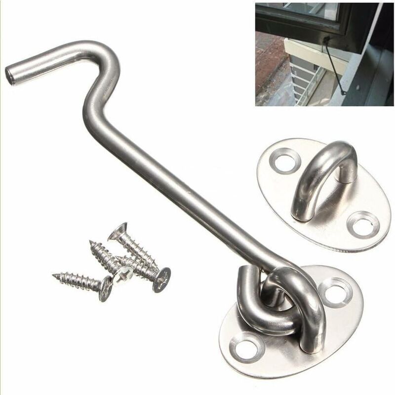 Stainless Steel Cabin Hook and Eyelet Latch for Shed, Gate - Silent Latch -  Supply Accessory (100mm，4pcs)