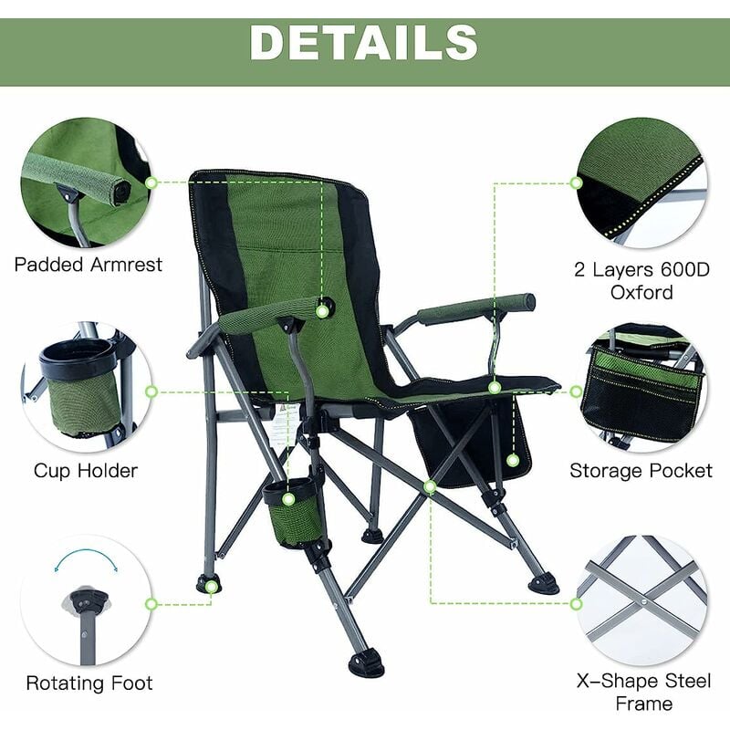 Folding Camping Chair Heavy Duty Support 330 lbs Outdoor Chairs