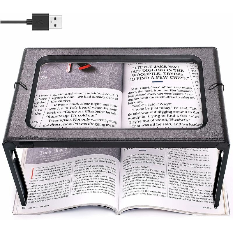 Hands-Free Magnifying Glass Large Full-Page Rectangular 3X Magnifier LED  Lighted Illuminated Foldable Desktop Portable for Elder