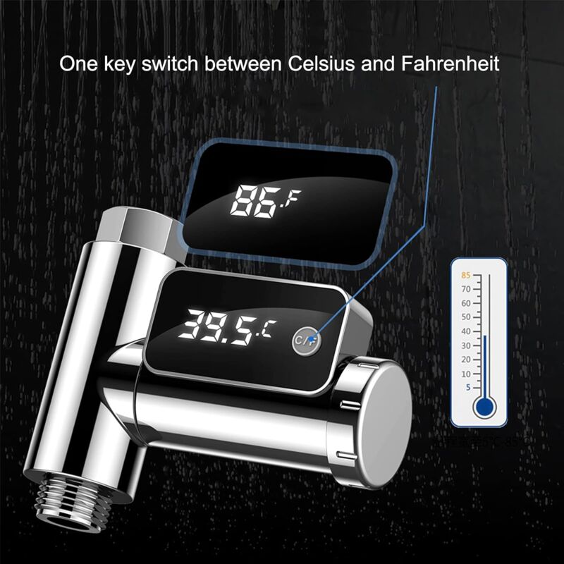 Fahrenheit Celsius Water Thermometer Water Flow Self-Generated Electricity  Temperature Tester for Home Kitchen Bathroom Shower