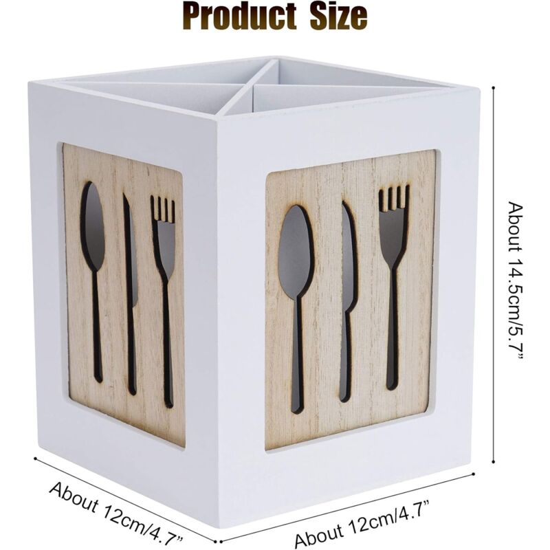 Extra Large Wood Utensil Holder With 4 Compartments - Farmhouse Kitchen Organizer