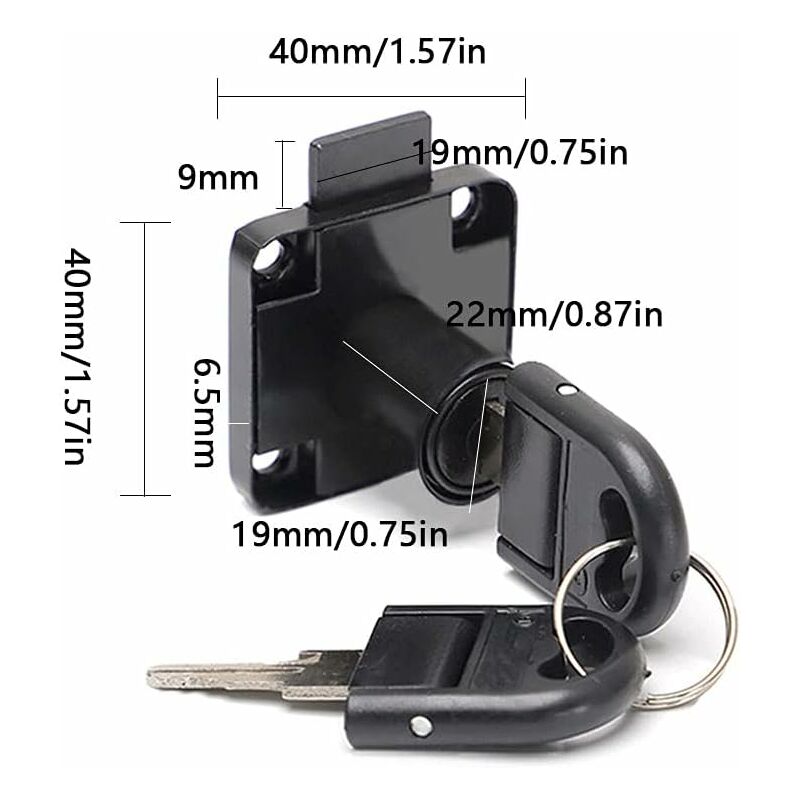 2 Pieces Black Desk Drawer Lock Alloy Lock With 4 Keys Furniture Cy