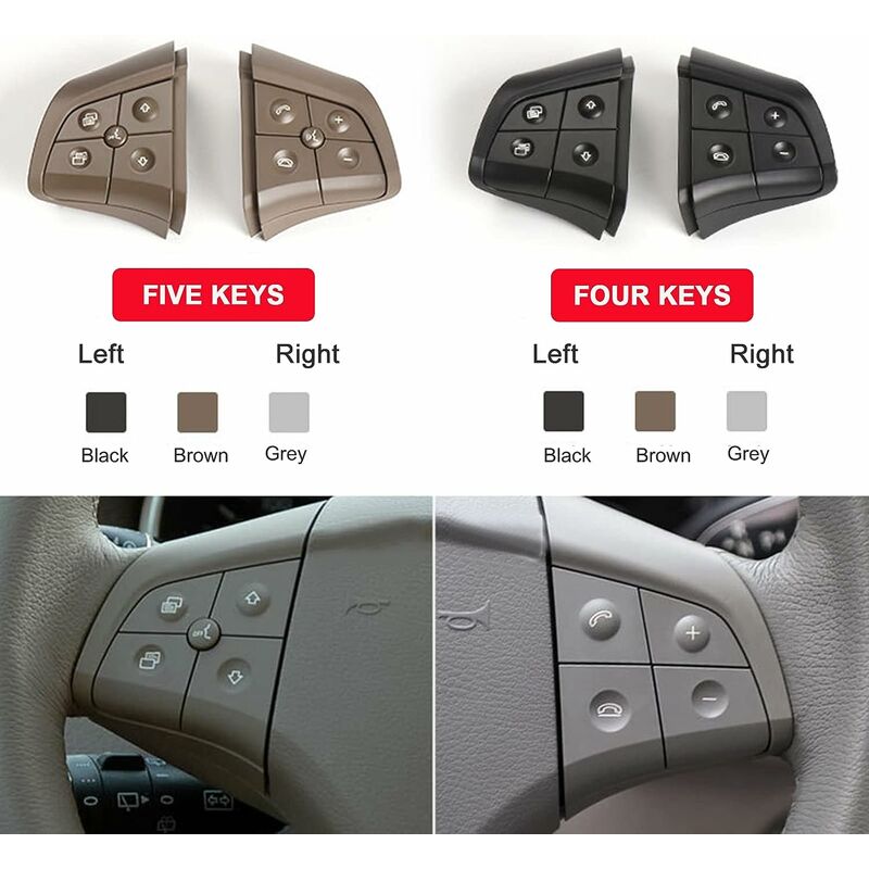 Steering Wheel Control Buttons Replacement For Mercedes Benz W164 W245 W251  GL350 ML350 R280 B180 B200 B300 ML GL BR Class（Black left 4 key）