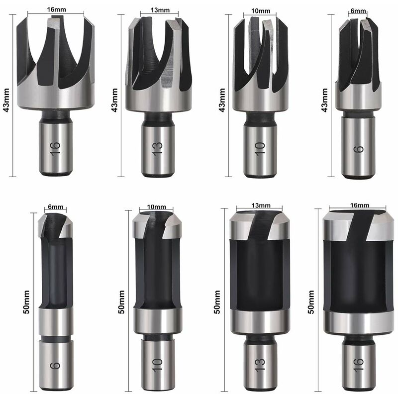8PCS HSS Plug Cutter Woodworking Cutting Tool Wood Plug Drill Bits Wood Plug Cutter Drill Bits 6mm 10mm 13mm 16mm
