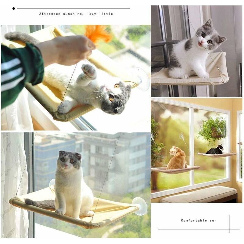 Window Mounted Cat Hammock for Cat Perch, Hanging Suction Cup Pet Bed  Comfortable, Durable, Strong, Storage Space (55x32cm)