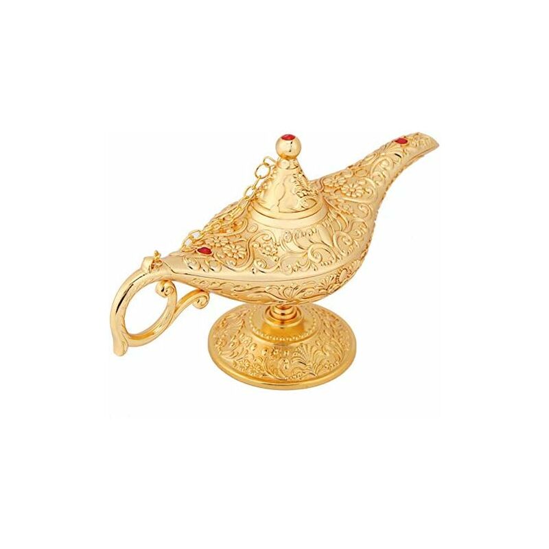 Aladdin Genie Lamp, Ancient Legend Lamp of Aladdin Magic Genie Wishing  Light, Metal Carved Oil Lamp, Rare and Rare Collectible Arabian Costume Lamp  - Golden