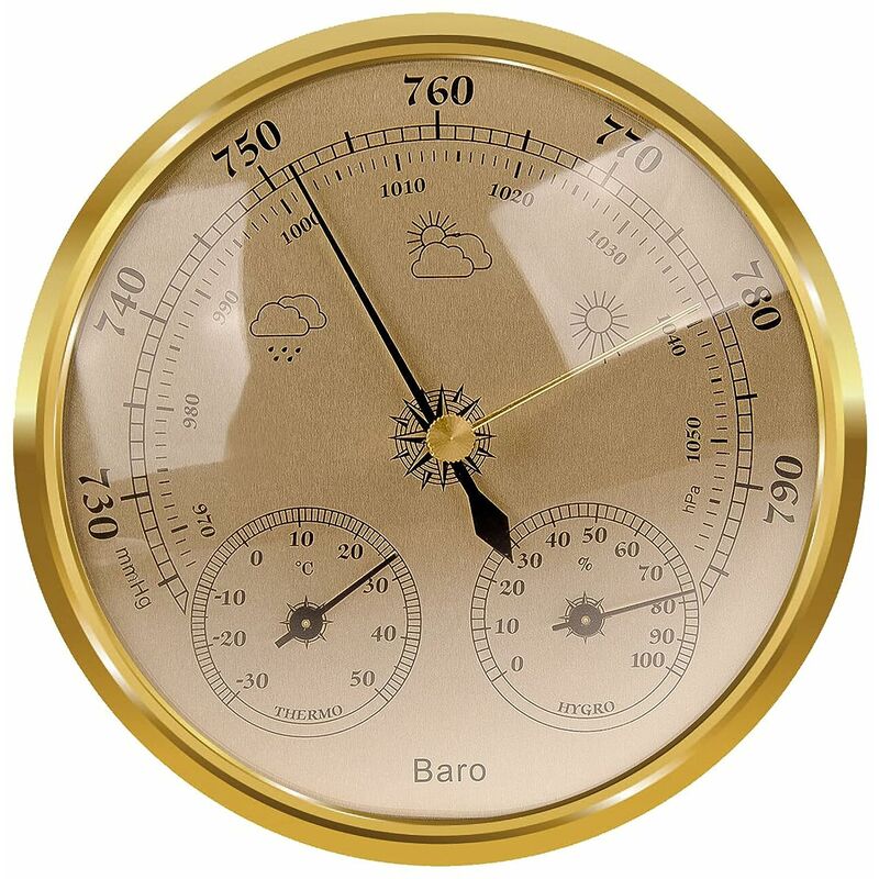 Analog Weather Station,barometer,thermometer,hygrometersilver,128mm