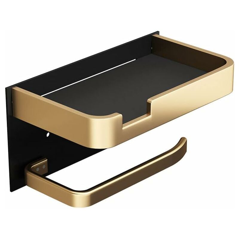 Square Edge Brushed Brass Wall-Mounted Toilet Paper Holder +