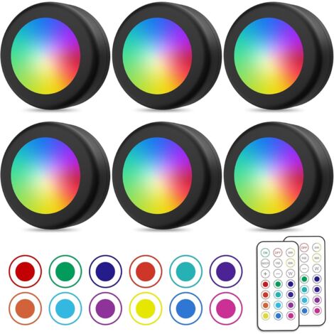 Wireless LED Spotlight, Colors Closet Lamp with Remote Control, Battery Lighting Cabinet Light Kitchen Under Cabinet, Adjustable LED Night Light, Set of 6