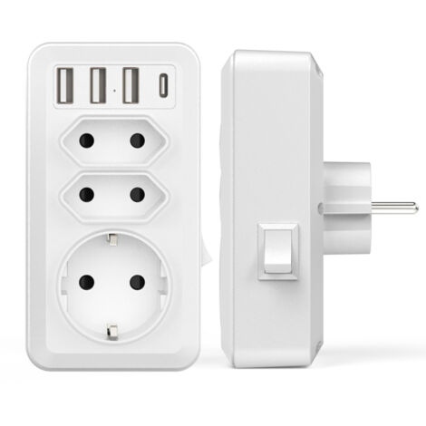 USB Power Strip, 7 in 1 USB Wall Charger Power Strip with 3 AC Outlets (16A, 3800W), 3 USB Ports 5V/3.4A, 1 Type-C Port, for Home Office Travel Compatible with Phone (1/4)
