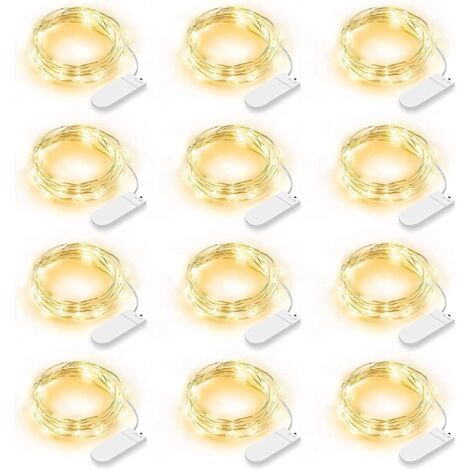 12 Pack LED String Lights, Battery Operated Fairy Lights 2m 20 LEDs Fairy String Lights IP65 Waterproof LED Decoration for Bedroom Christmas Wedding Party Garden, Warm White (Warm White) (1/5)