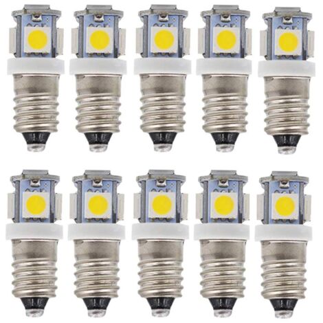 E10 AC LED Bulbs-10 pcs 6V 5 LED Lamps-E10 Miniature Screw 50Lm (AC 6V) (1/5)